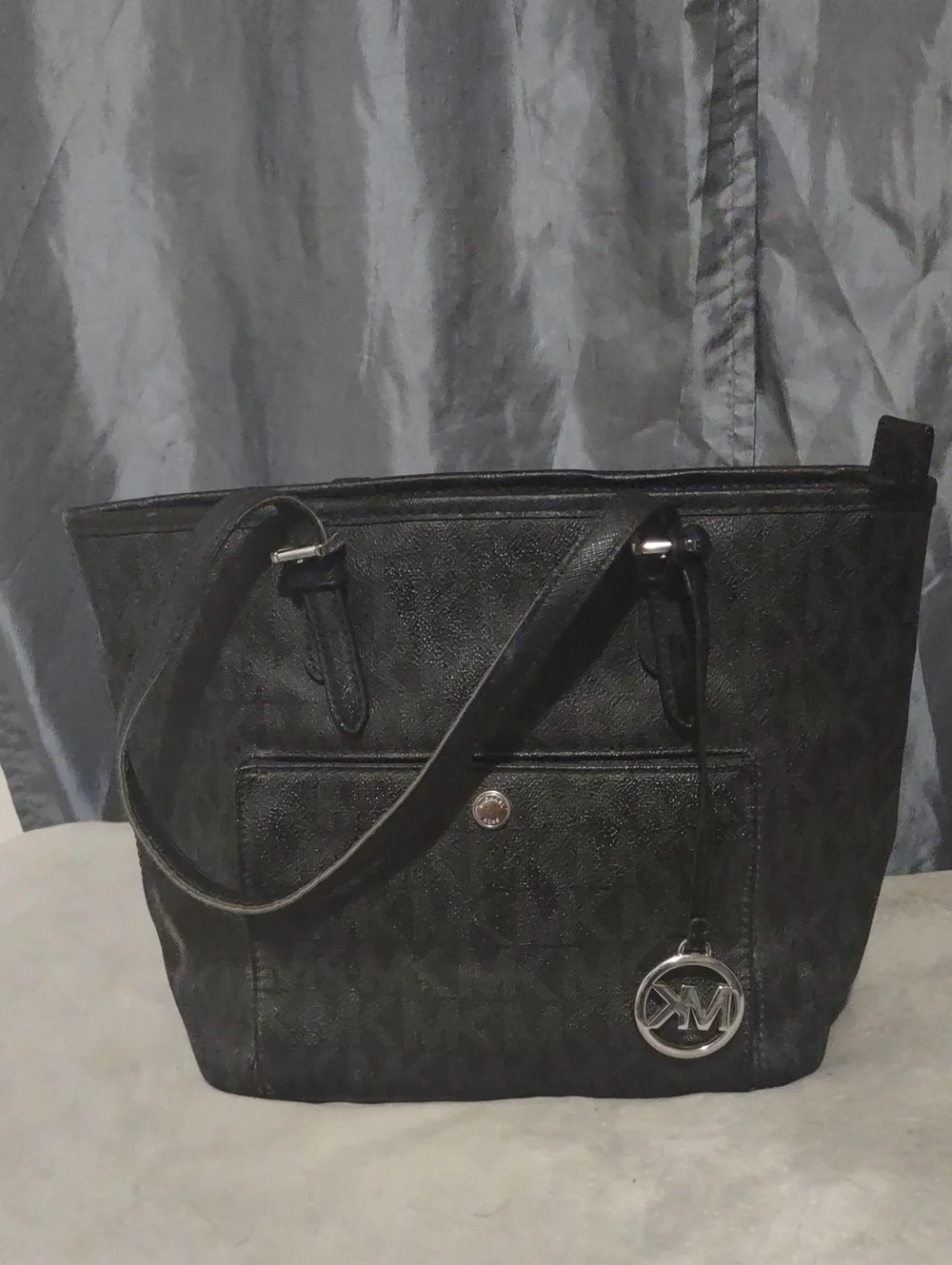 Michael Kors Black Signature MK Tote with Logo Charm